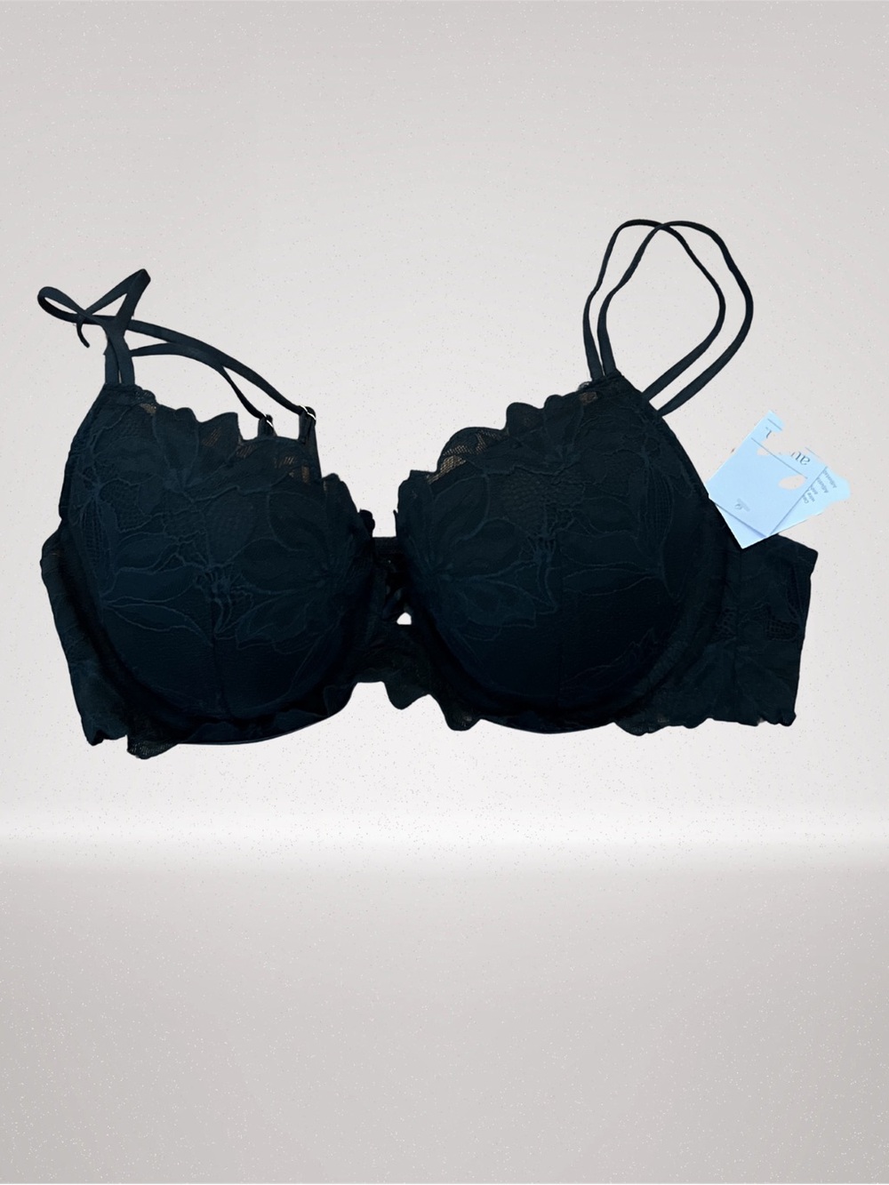 Auden Black Floral Lace Underwire Bra with Double Straps